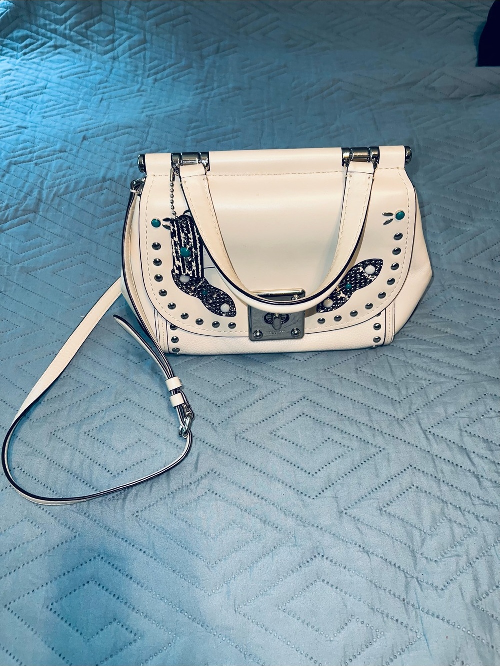 Coach Drifter White Embellished Leather Top-Handbag with Shoulder Strap